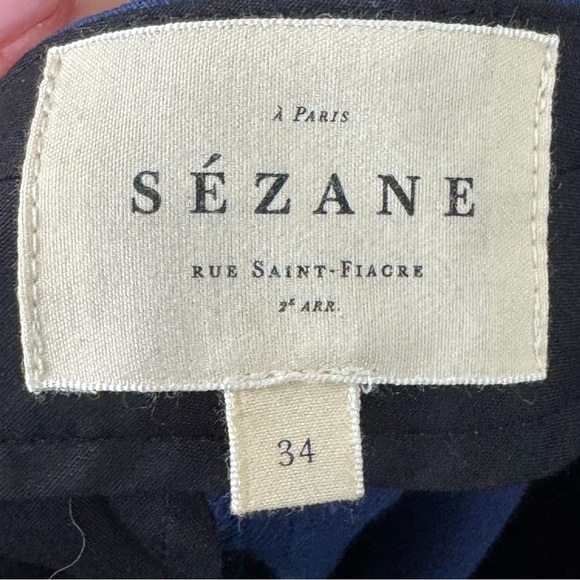 Sezane Women's Size FR 34 Blue Straight Leg Pants Tortoiseshell Button Viscose - Picture 2 of 8